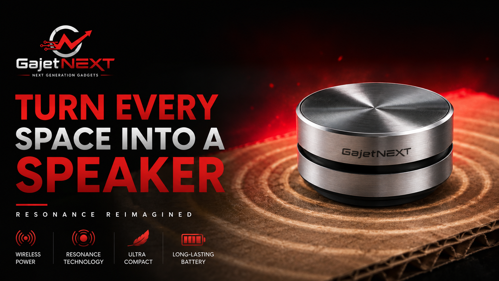 GajetNEXT red resonance speaker on cardboard surface